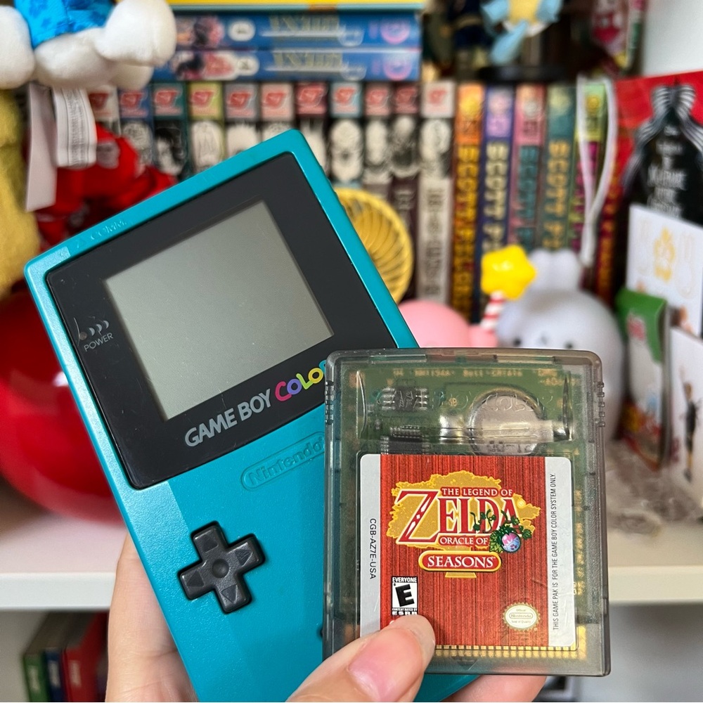 Teal Game Boy Color + Zelda Oracle of Seasons